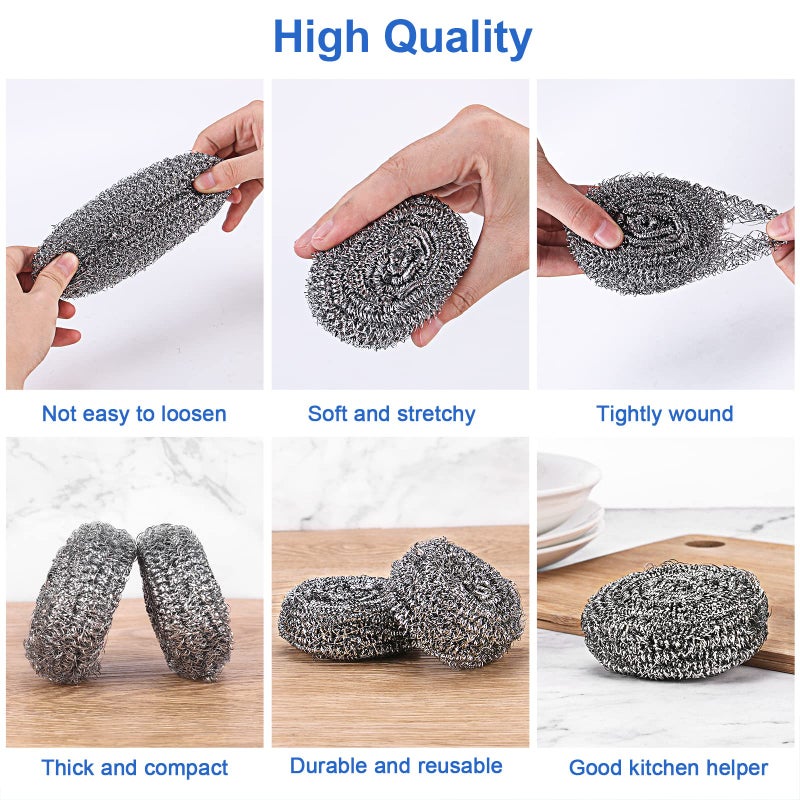ovwo 12Pack Upgraded Steel Wool Scrubbers - Premium Stainless Steel Scrubber, Metal Scouring Pads, Steel Wool Pads, Kitchen Cleaner, Heavy Duty Cleaning Supplies - Especially for Tough Cleaning - Image 3